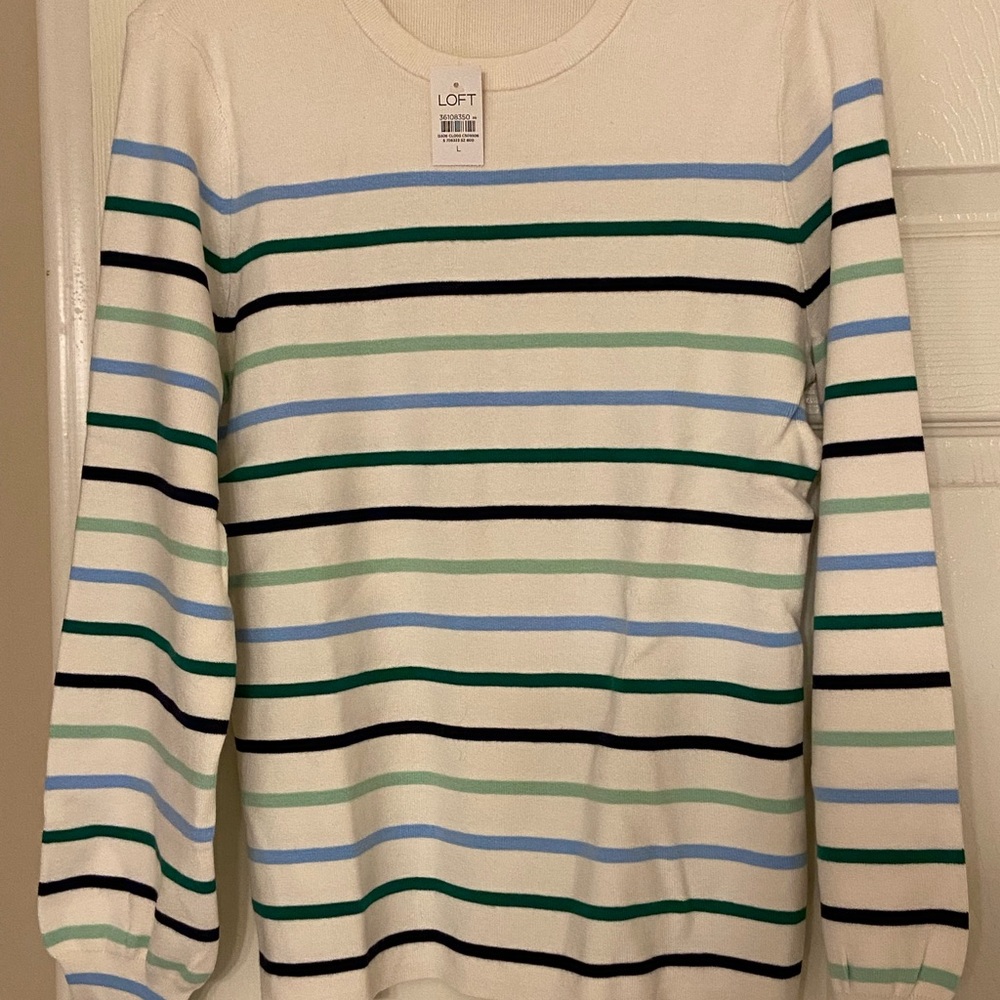 NWT LOFT Striped Crewneck Sweater - Cream, Black, Green, Blue